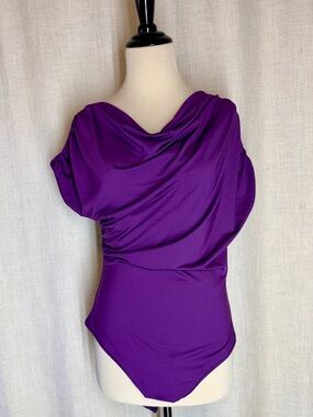 NWT LilyCoco Women’s Purple Off-Shoulder Ruched Bodycon Bodysuit Size Large L